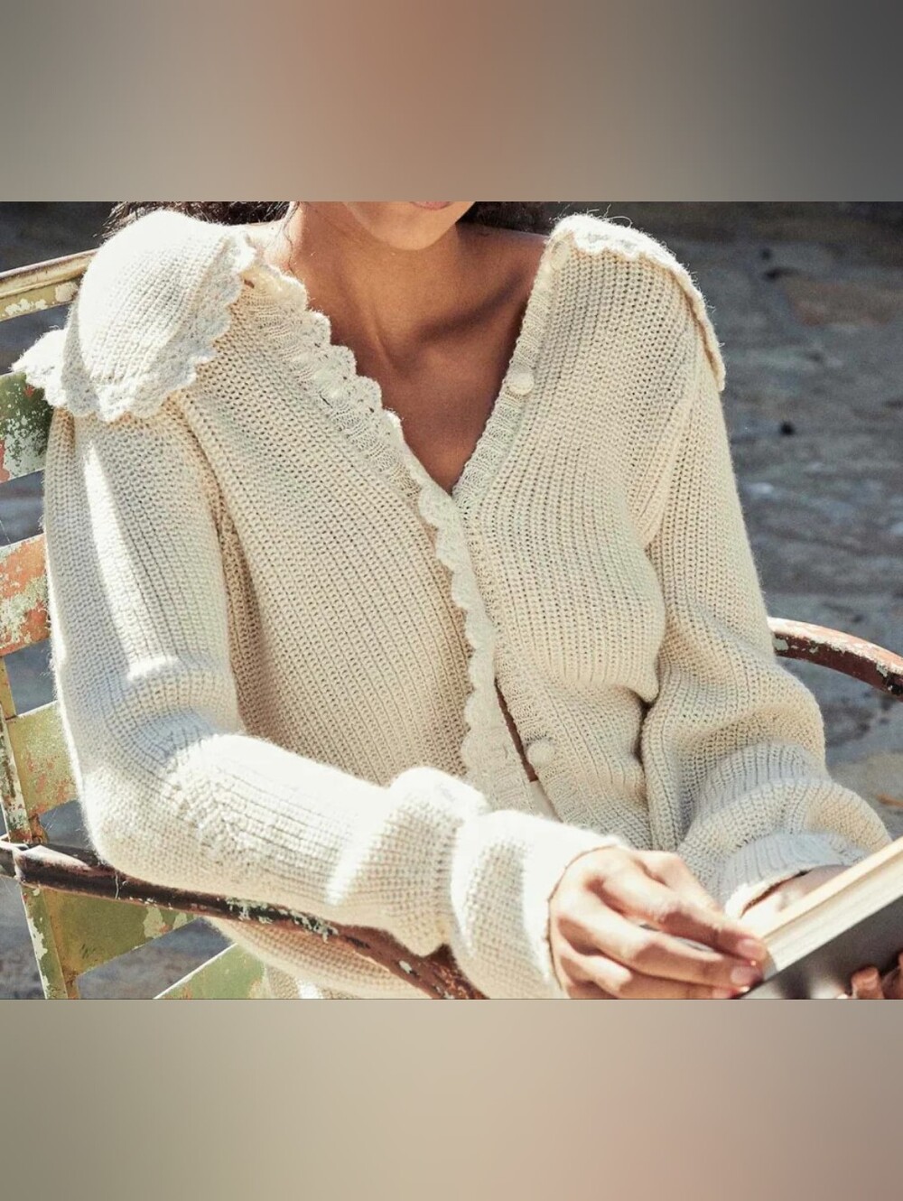 Doen Heleine cardigan small alpaca silk feminine cottagecore collared sweater
